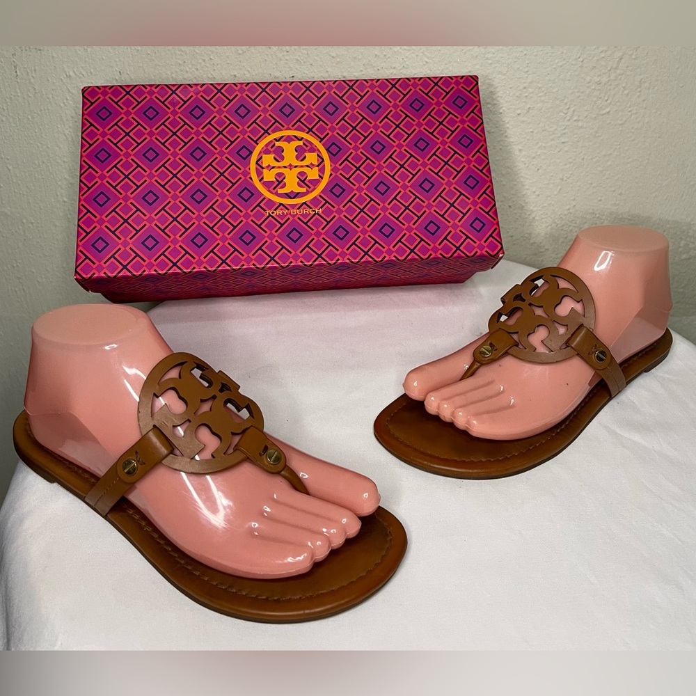 Authentic Tory Burch Miller Vachetta Leather Sandals sz 8